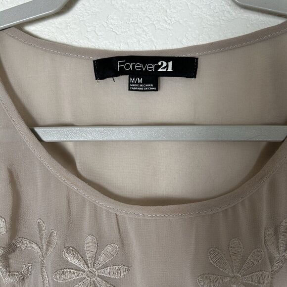 Forever 21 sheer SzM embroidery chiffon top feminine Coquette Boho chic smocked - Picture 3 of 10